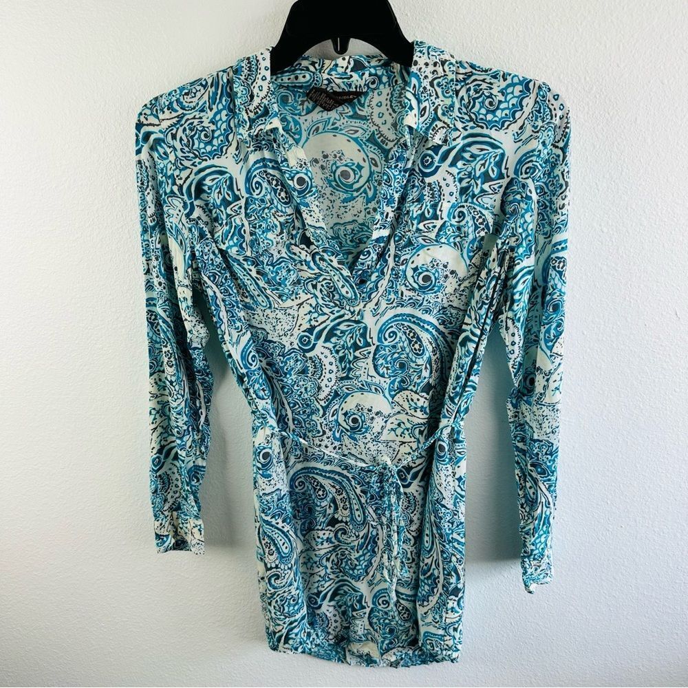 Bit & Bridle Turquoise Paisley‎ Belted Tunic Top Size S